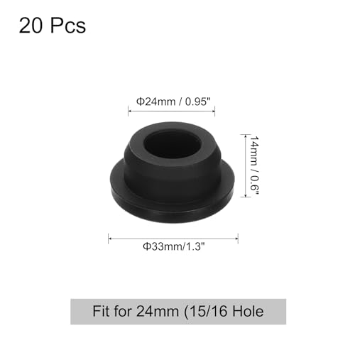 Image of uxcell 20 Pcs Hole Plugs, Heat Resistant Silicone Flush Type Fastener Hole Cover Plug for 24mm(15 /16 Inch) Hole, Round Snap Locking Tubing Plug Hole for Furniture Cabinet, Black