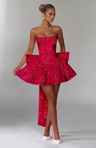 Short Strapless Homecoming Dresses for Teens Sequin A Line Evening Party Gowns with Bow 20252
