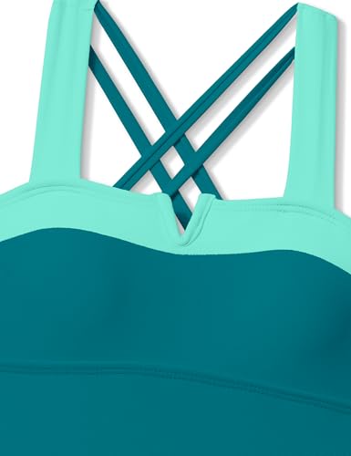 Image of Shallmu Girls One Piece Swimsuits Color Block Dual Crossback Straps with Cover Up Skirt Girl's Swimwear 9-16Y