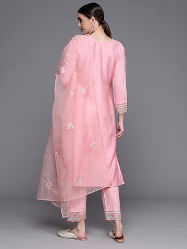 Image of INDO ERA Women Silk Embroidered Kurta Set For Women