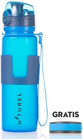 Nturel Foldable Water Bottle – with Free Additional Cap – Collapsible Food Grade Silicone, 16 oz. …
