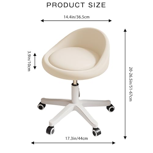 Image of Rolling Stool Chair with Backrest, Round PU Leather Adjustable Height Hydraulic Swivel Rolling Stool for Spa Salon Tattoo Massage Doctor Dental Medical Office Beige