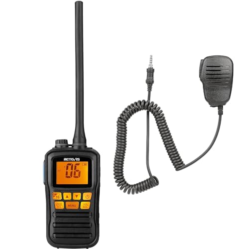 Image of Retevis RM01 Handheld Marine Radio(1 Pack) Bundle with 1-pin 3.5mm Shoulder Speaker Mic(1 Pack),Marine Two-Way Radios,USB Charging,Floating IP67 Waterproof,NOAA Weather Alert
