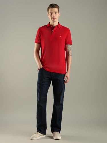 Image of Tommy Hilfiger Solid Regular fit Cotton Polo t-Shirt