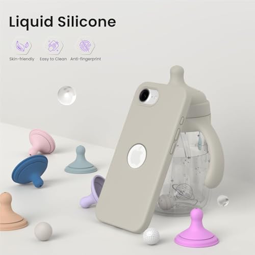 Image of Elzzi Microfiber Logo Cut Cover Compatible for iPhone 16e /17e Case Liquid Silicone Cases Full Body 4 Layer Protective Covers Shockproof Back Cover with High Raised Camera Lips (6.1 inch, Stone Grey)
