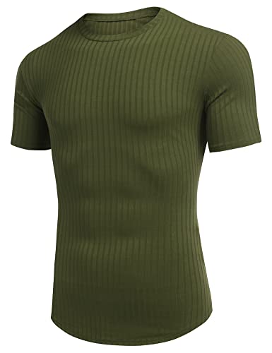 Urru Men's Muscle T Shirts Stretch Short Sleeve Bodybuilding Workout Casual Slim Fit Tee Shirts Army Green L #TOP4