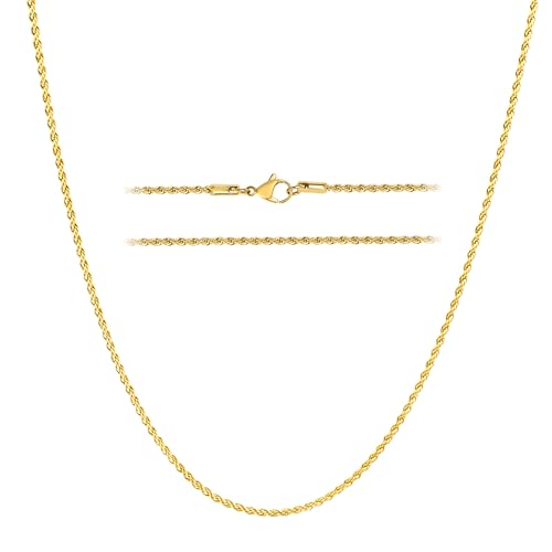 Collar de cadena de cuerda de oro de 18k KISPER de 4mm y acero inoxidable para hombre
