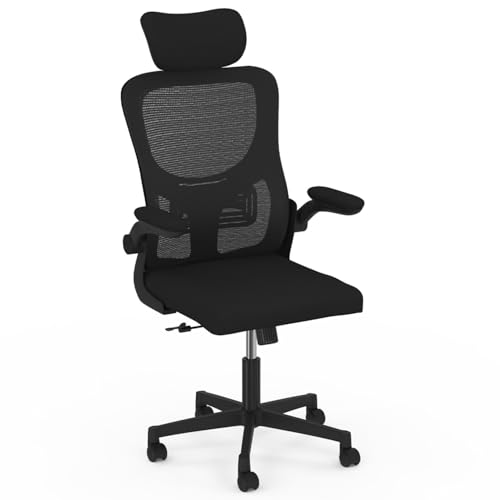 IDMarket - Silla de oficina de James ergonómica, de lona transpirable y reposacabezas con ruedas, color negro