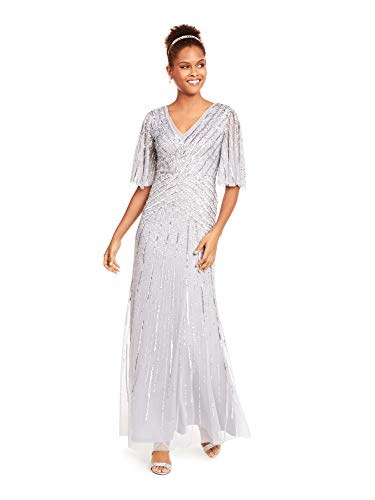 Adrianna Papell Women's Flutter Sleeve Beaded Gown, Silvermist, 4