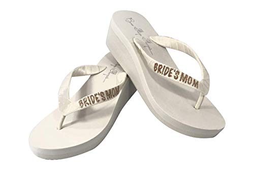 Bride's Mom Flip Flops with Glitter, Ivory Gold