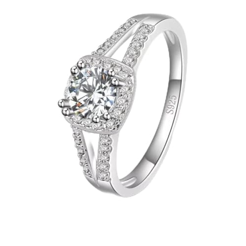 Bague de fiançailles grand modèle en argent 925 avec zircone éclatante pour femme