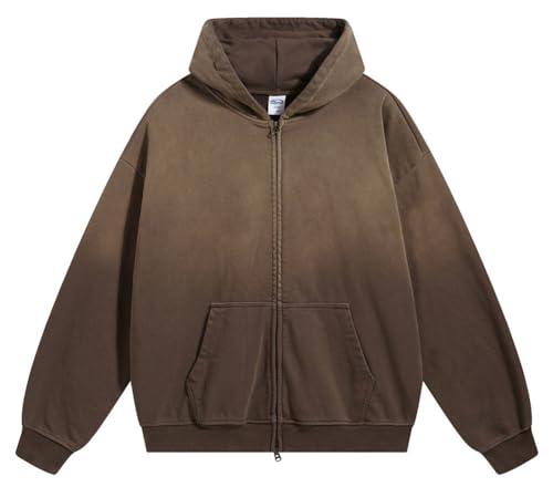 Acid Wash Mens Zip up Hoodies Vintage Womens Hooded Sweatshirt with Pockets Unisex Tops