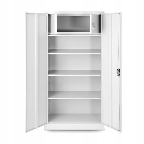 Jan Nowak by Domator24 Aktenschrank mit Geheimfach C001D Metallschrank Büroschrank Stahlblech Pulverbeschichtung 185 cm x 90 cm x 45 cm (Weiß)