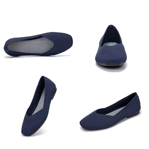 Image of Frank Mully Womens Casual Flat Shoes Square Toe Shoes Knitted Work Flat Comfort Dressy Flat Shoes for Daily Washable