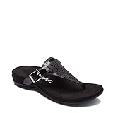Vionic Women's Rest Tropez Toe-post Sandal- Ladies Adjustable Buckle Dress Sandals with Concealed Orthotic Arch Support Black Patent 8 Medium US