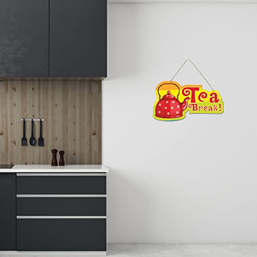Image of Artvibes Tea Break Wooden Wall Hanging for Livng Room | Quotes Decor Item | Printed Wall Decoration for Dining Room | Wall Illustrations | Graphic Print Artwork | Unique Gift | Cafe Decor (WH 5511N)