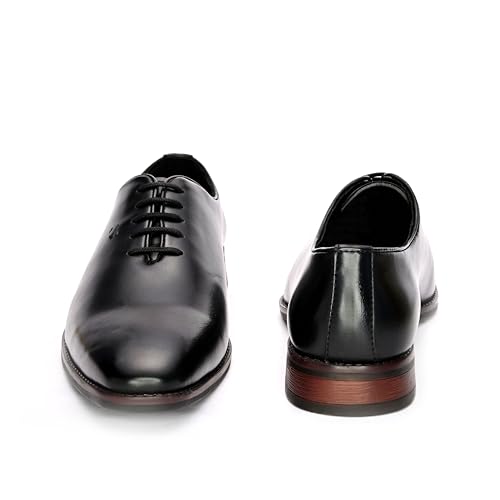 San Frissco Men's Shoe Black Leather – Round Toe Formal Oxfords: Wrinkle-Free Patent Upper, Lightweight Design, and Cushioned Footbed for All-Day Comfort