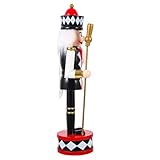 Lurrose Cascanueces Navideño de Madera Tradicional de 30 CM Soldado Báculo Negro Decoración Festiva para Escritorio y Ventanas Adorno Artesanal para Hogar y Fiesta de Navidad