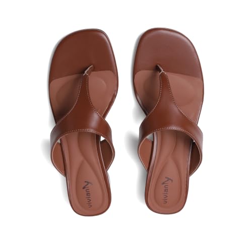 Image of vivianly Women's Suede Low Chunky Block Heel Flip Flops Square Toe Thong Heeled Sandals Casual Slip On Mules for Work Beach Casual Outings