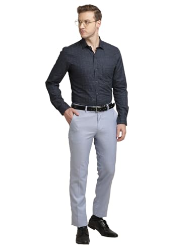 Image of Turtle Men Pv Linen Dobby Printed Slim Fit Formal Trouser