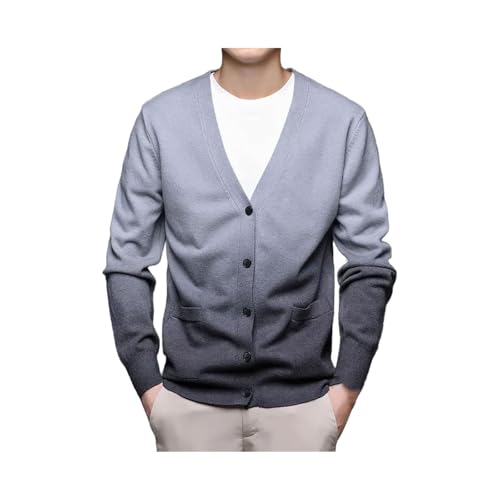 Men's Gradient Color Knit Cardigan Slim Fit V-Neck Long Sleeve Casual Knitted Sweatercoat