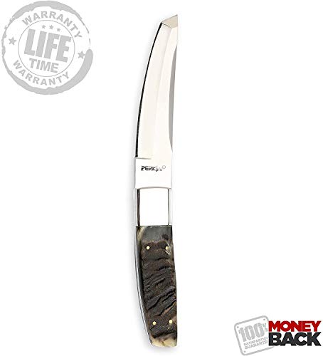 Perkin - Cuchillo de Caza Hecho a Mano, Acero 440c, Mango Tanto Hoja y Cuerno de Carnero