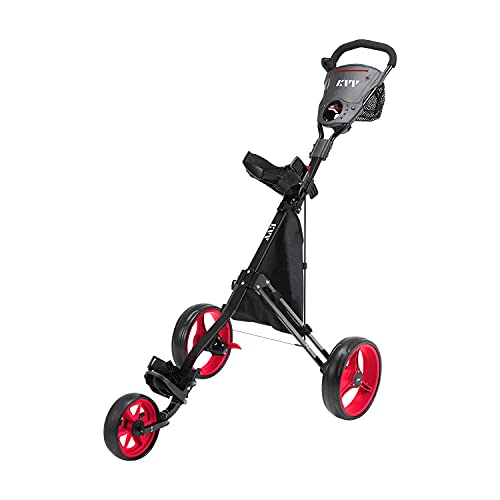 Kvv Foldable Lightweight 3 Wheel Golf Cart With Stylish Scorecard Holder, Storage Bag-Easy To Open And Close(Black/Red) #TOP10