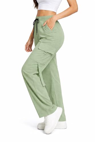 Image of Women's Cargo Pants, Wide Leg, Drawstring Elastic Waist, Multi-Pocket