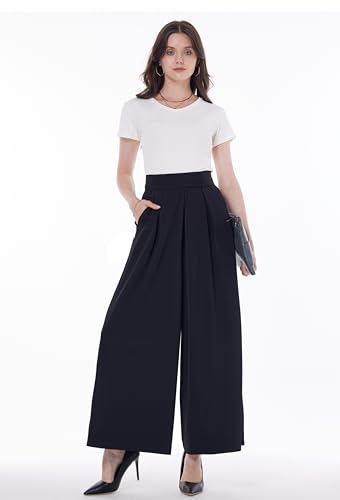 heipeiwa Women's High Waist Palazzo Pants Business Casual Work Dress Suit Wide Leg Pant Trouser with Pockets4