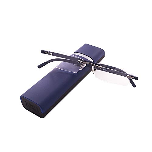 KoKoBin Lunettes de lecture ultralégères TR90 sans monture avec étui à lunettes Aide à la lecture pour hommes et femmes (Bleu, 2.5, diopters)