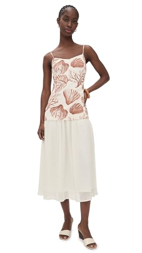 MOON RIVER Women's Spaghetti Strap Seashell Midi Dress, Cream Multi, XS at Amazon Women's Clothing store