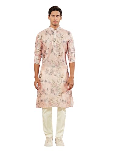 Kurta homme imprimé rose crème Vastramay pour soirées élégantes et moments de détente chic