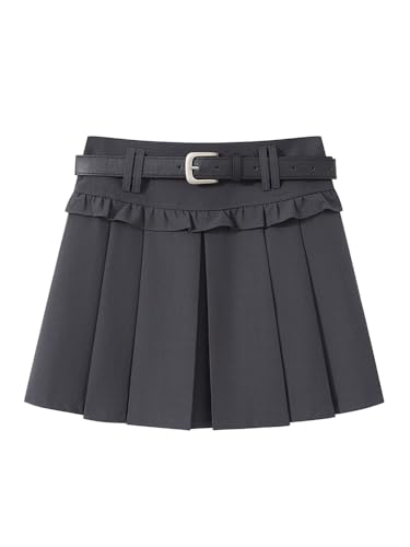 Women's Lace Trim Pleated Mini Skirt Summer High Waist Blazer A-Line Skirt3