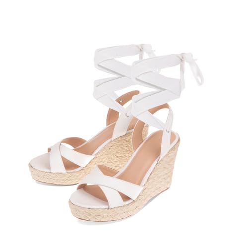 Women's Wedge Platform Espadrille Open Toe Lace-Up Sandals, Cross Strap Wedge Sandals Summer Espadrilles Ankle Strap Buckle Platform Sandals2