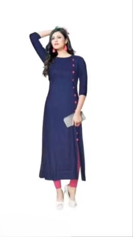 Trending & Pretty Long Gown with Beautiful Front Mirror Embroidery and Storage Print for Women's and Girls |A12|Button Long_--image-41