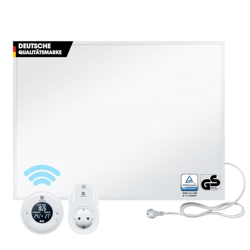 BR Bringer Infrarotheizung 450 Watt - mit Thermostat und Fernbedienung - Infrarot Elektroheizung Energiesparend - TÜV & GS - Deutsche Qualitätsmarke (weiß)