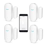 WiFi Door and Window Sensors,Tuya Smart Alarm with Free Notification APP Control Home Security Alarm System, No Hub Required,Compatible with Alexa, Google Home (4-pack)