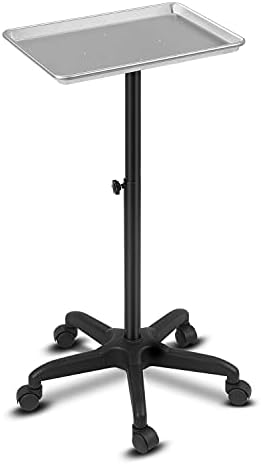 FLOLXNB 沙龙托盘车高级铝制纹身托盘滚动手推车可调节高度存储实用车适用于诊所 SPA 滚动托盘(银色)