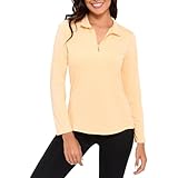 Agoky Moisture-Wicking Breathable Women's Long Sleeve V-Neck Half-Zip Shirt for Golf Tennis Running Sports Training Competitions Yellow X-Large