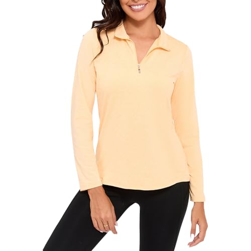 Agoky Moisture-Wicking Breathable Women's Long Sleeve V-Neck Half-Zip Shirt for Golf Tennis Running Sports Training Competitions Yellow X-Large