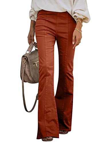 Sidefeel Women's Jeans High Waisted Wide Legs Bell Bottoms Pull On Denim Pants Brown Size 14