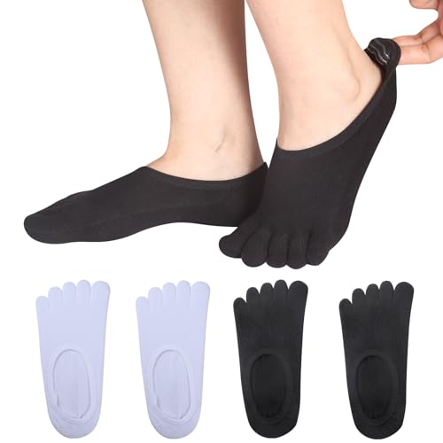 Women's Toe socks Cotton Lightweight No Show Five Fingers Running Socks 4 Pack