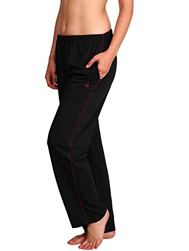 Image of Jockey 1305 Women's Super Combed Cotton Rich Relaxed Fit Mid Rise Trackpants with Contrast Side Piping and Pockets