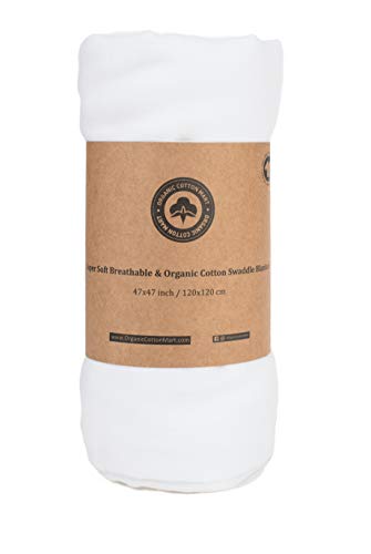 Organic Cotton White Swaddle Blanket Newborn - White Muslin Swaddle Blanket - Newborn Baby Swaddling Blanket - White Baby Receiving Blanket - 100% GOTS Certified Organic Cotton - 47â€x47â€ (1 Swaddle)