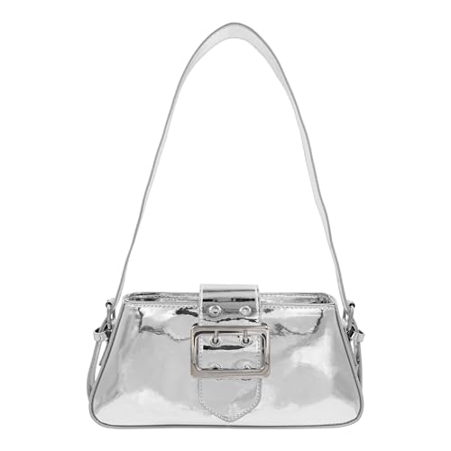BOLLEY JOSS Small Shoulder Underarm Bag Y2K Shiny Metallic Silver Purse Cute Party Bag