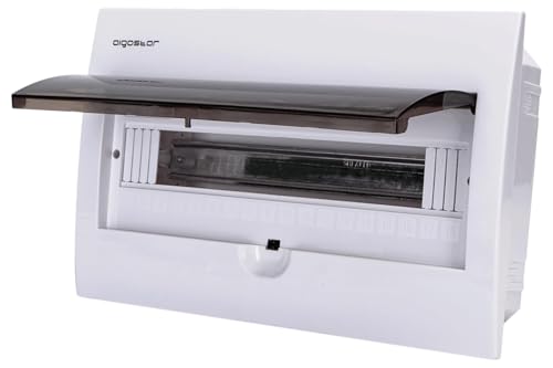 Caja de distribución empotrada, 18 vías, color blanco, ideal para instalaciones eléctricas y optimización del espacio.