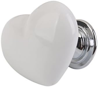 Heart Shaped Ceramic Door Knob Cupboard Drawer Pull Handle (White, L)