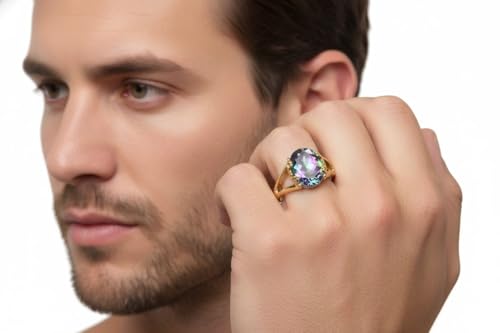 Image of 55Carat Choose Your Color Genuine Stone Ring 18K Gold Plated Oval Handmade Jewellery for Gift Sizes 4-13