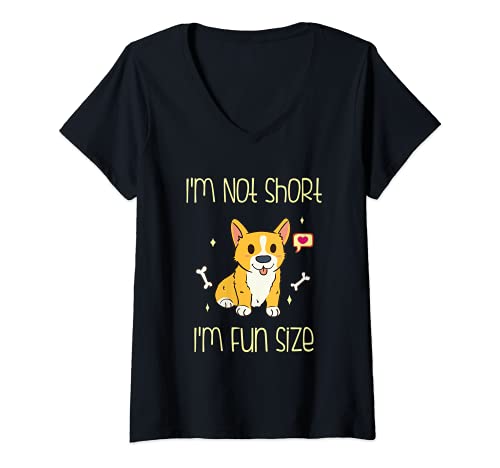 Mujer Corgi I'm not Short I'm Fun Size Camiseta Cuello V