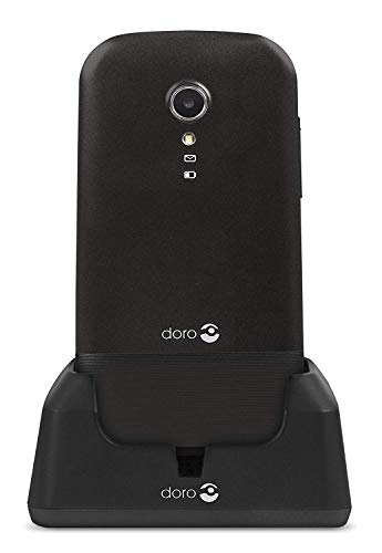 Doro 2404 Téléphone Portable 2G à Clapet pour Seniors avec Grandes Touches, Touche d'Assistance et Socle Chargeur Inclus [Version Française] (Noir)